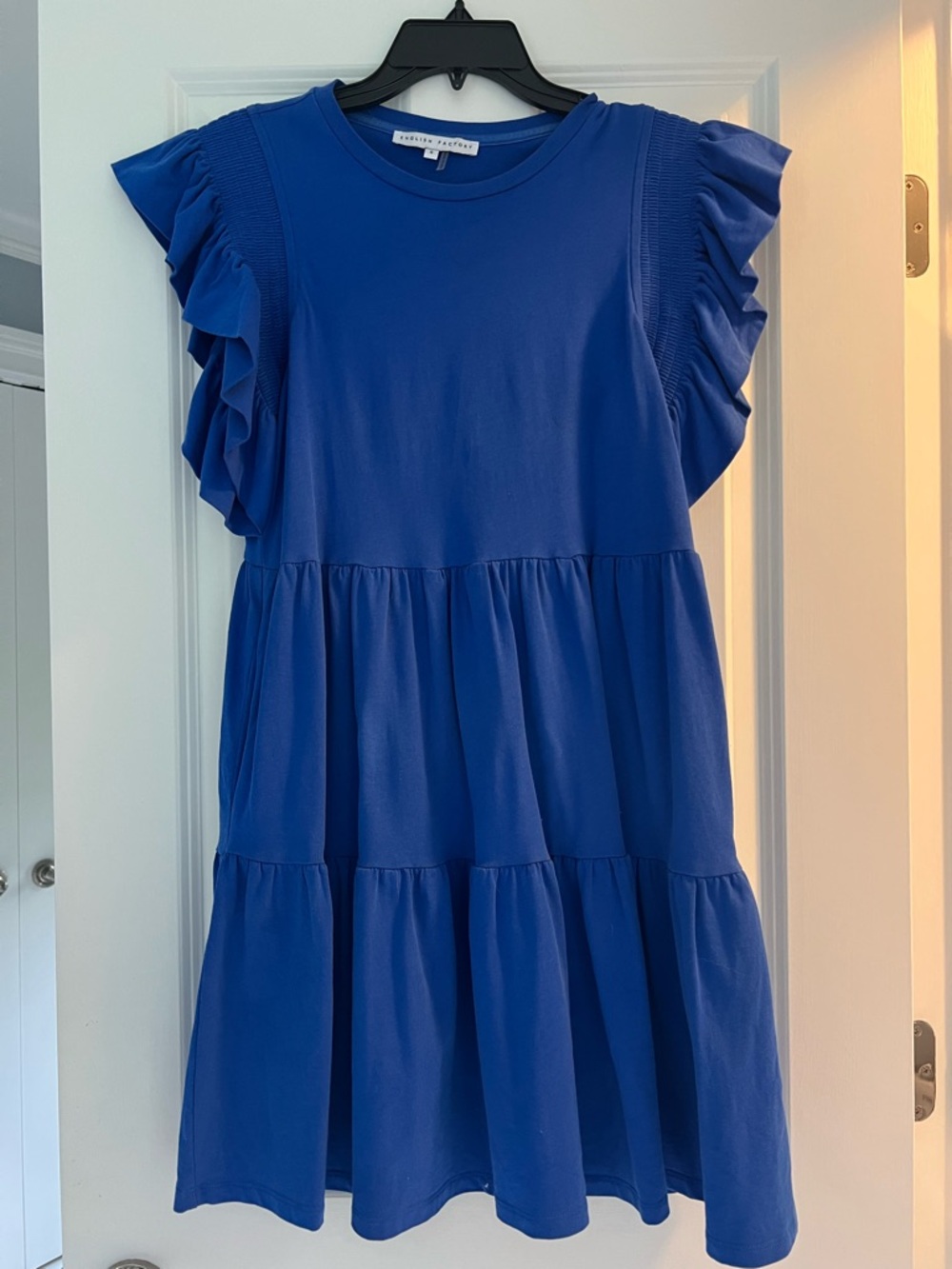 English Factory Cobalt Blue Ruffle Sleeve Tiered Dress